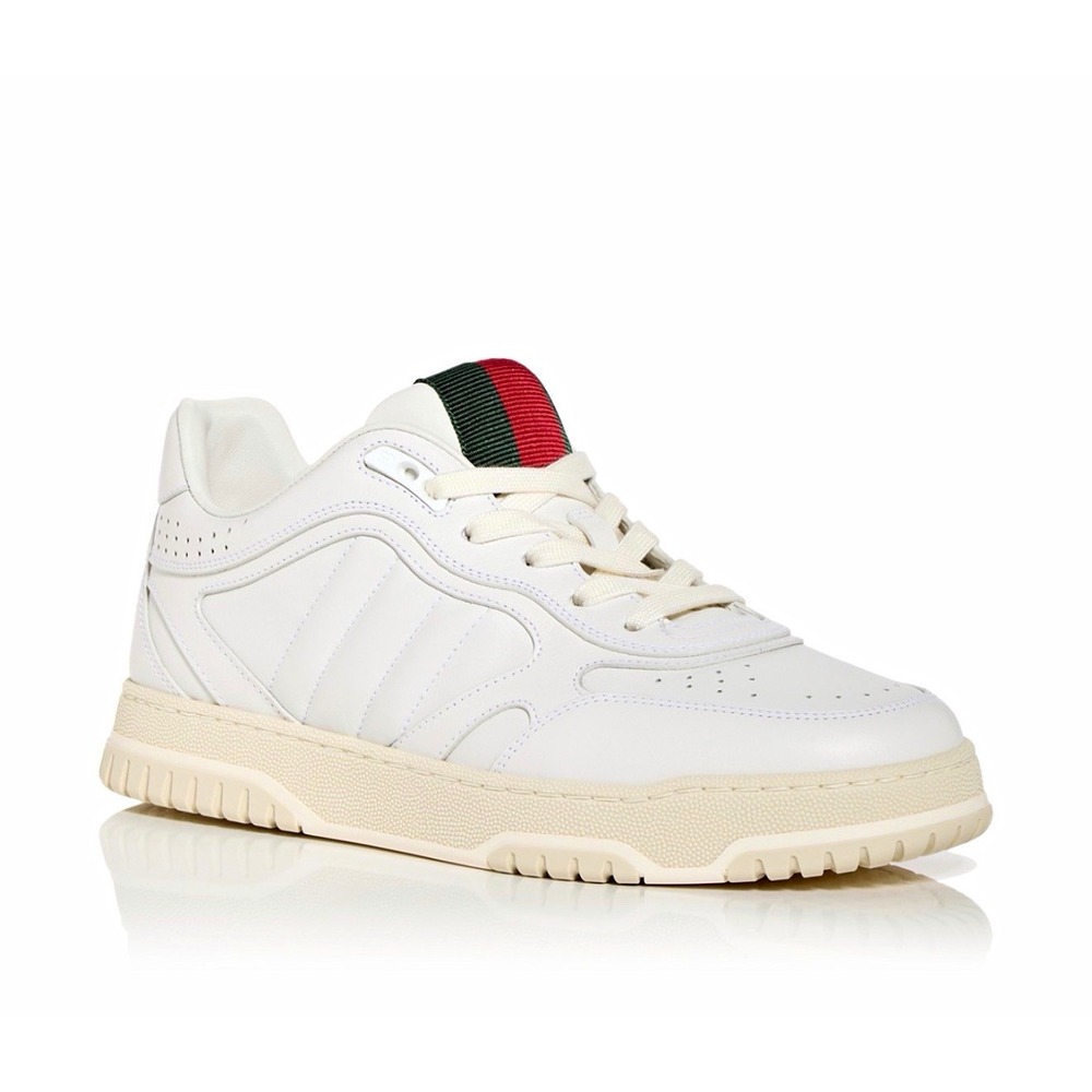 Gucci Re-Web Men's Low Top Lace Up Leather Sneakers White Beige Green Red